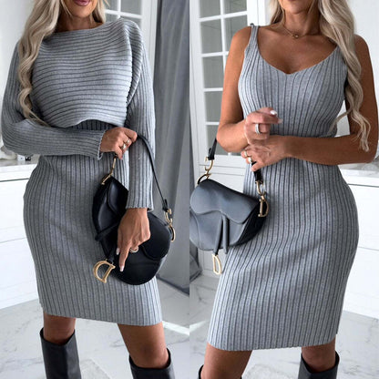 Ensemble 2 Pièces : Top à Rayures et Robe à Bretelles
