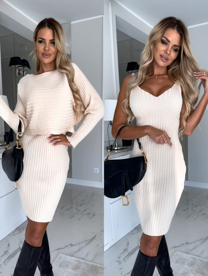 Ensemble 2 Pièces : Top à Rayures et Robe à Bretelles
